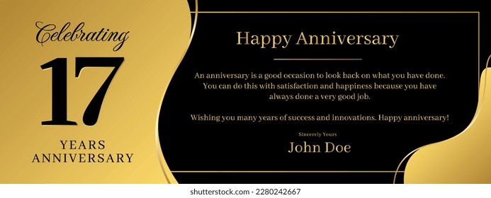17 years anniversary, a banner speech anniversary template with a gold background combination of black and text that can be replaced