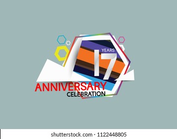 17 years anniversary celebration design with modern colorful hexagon for celebration event