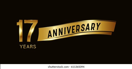 17 years anniversary celebration design template with gold ribbon