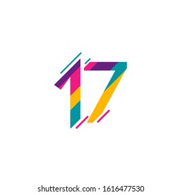 17 Years Anniversary Celebration Full Color Vector Template Design Illustration