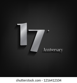 17 years anniversary  celebration. Anniversary logo elegance number and 3D style color and shadow isolated on black background, vector design for celebration, invitation card, and greeting card