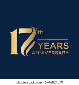 17 Years Anniversary Celebration. Anniversary logo and elegance golden color isolated on black background, vector design