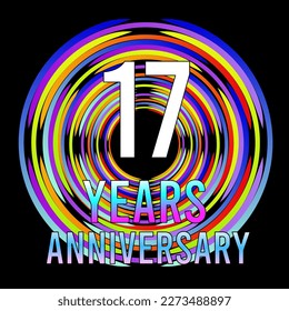 17 years anniversary, for anniversary and anniversary celebration logo, vector design colorful isolated on  black background