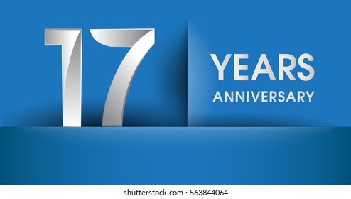 17 years Anniversary celebration logo, flat design isolated on blue background, vector elements for banner, invitation card and birthday party.