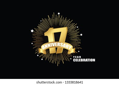 17 years anniversary celebration logotype. anniversary logo with golden isolated on black background, vector design for celebration, invitation greeting card-Vector