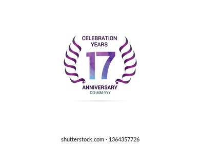 17 years anniversary celebration logotype. anniversary logo with watercolor purple and blue  isolated on white background, vector design for celebration, invitation card, and greeting card-vector