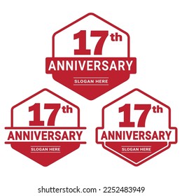 17 years anniversary celebration logotype. 17th anniversary logo collection. Set of anniversary design template. Vector and illustration.