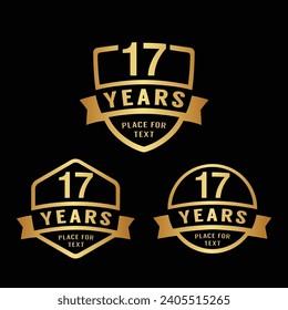 17 years anniversary celebration logotype. 17th anniversary logo collection. Set of anniversary design template. Vector illustration.