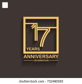 17 years anniversary celebration logotype style linked line in the square with golden color. vector illustration isolated on dark background