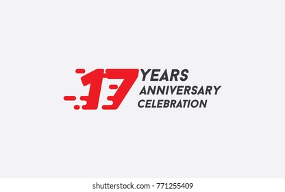17 Years Anniversary Celebration Logotype vector illustration with red splash number isolated on white background