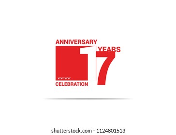 17 Years Anniversary celebration simple red design logo type. silhouette number inside white box vector illustration. 