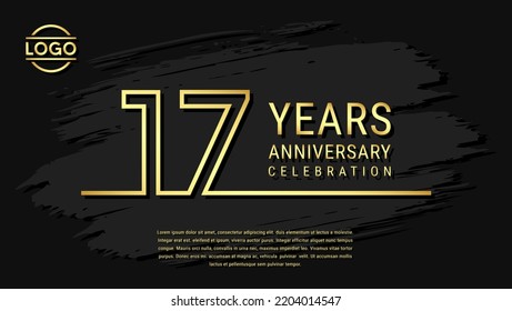 17 years anniversary celebration, anniversary celebration template design with gold color isolated on black brush background. vector template illustration