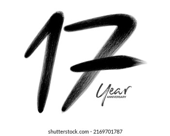 17 Years Anniversary Celebration Vector Template, 17 Years  logo design, 17th birthday, Black Lettering Numbers brush drawing hand drawn sketch, number logo design vector illustration