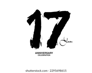 17 Years Anniversary Celebration Vector Template, 17 number logo design, 17th birthday, Black Lettering Numbers brush drawing hand drawn sketch, black number, Anniversary vector illustration