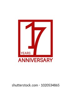 17 years anniversary design logotype with red color in square isolated on white background for celebration 