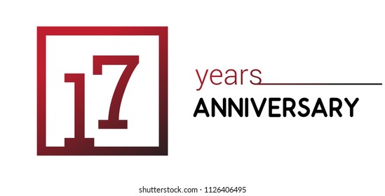 17 years anniversary design logotype with red color in square isolated on white background for anniversary celebration 

