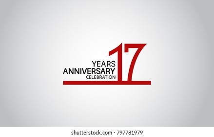 17 years anniversary design with simple line red color isolated on white background for celebration