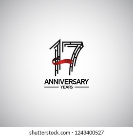 17 years anniversary flat design with labyrinth style number and red ribbon