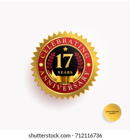 17 Years anniversary Gold and Red badge logo. Vector illustration eps.10