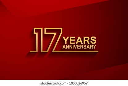 17 years anniversary line style design golden color with elegance red background for celebration