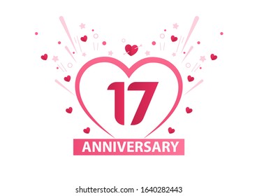 17 Years Anniversary Logo Celebration With Love for celebration event, birthday, wedding, greeting card, and invitation