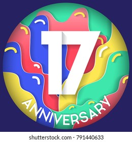 17 Years Anniversary Logo Celebration. Anniversary Modern Design Elements. Dark blue background.