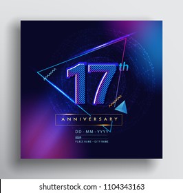 17 Years Anniversary Logo with Colorful Galactic background, Vector Design Template Elements for Invitation Card and Poster Your Birthday Celebration.
