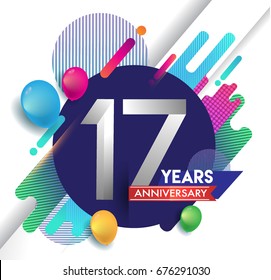17 years Anniversary logo with colorful abstract background, vector design template elements for invitation card and poster your birthday celebration.