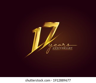 17 Years Anniversary Logo Golden Colored isolated on elegant background, vector design for greeting card and invitation card