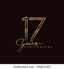 17 Years Anniversary Logo Golden Colored isolated on black background, vector design for greeting card and invitation card