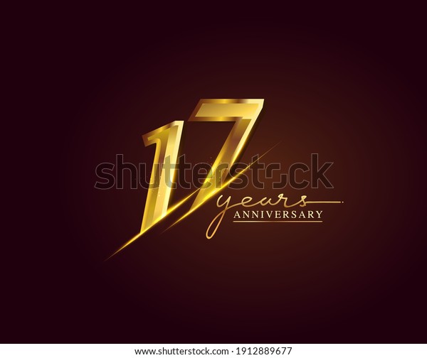 17 Years Anniversary Logo Golden Colored isolated on\
elegant background, vector design for greeting card and invitation\
card