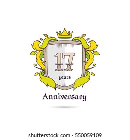 17 Years Anniversary Logo Using Heraldic Theme, Colorful and Isolated on white background