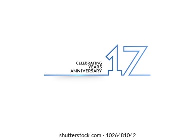 17 Years Anniversary logotype with blue colored font numbers made of one connected line, isolated on white background for company celebration event, birthday