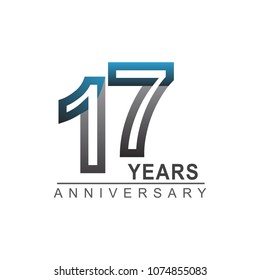 17 years anniversary logotype bold line number with grey and blue color for celebration event isolated on blue background
