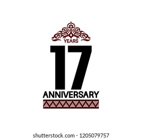 17 years anniversary logotype brown color with traditional ornament isolated on white background