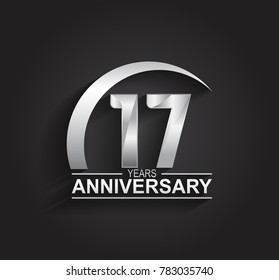 17 years anniversary logotype design with silver color isolated on black background for company celebration