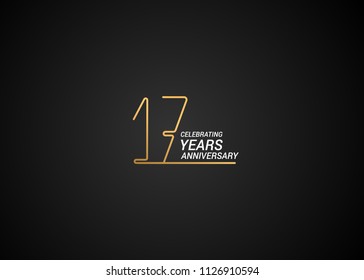 17 Years anniversary logotype with golden colored font numbers made of one connected line, isolated on black background for company celebration event, birthday