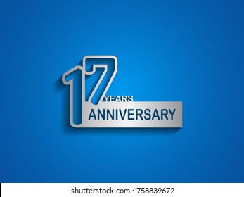 17 years anniversary logotype with outline number silver color on blue background