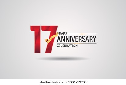 17 years anniversary logotype with red color and golden ribbon isolated on white background for celebration event