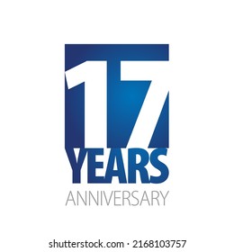 17 Years Anniversary negative space numbers blue white logo icon banner