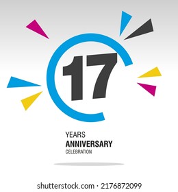 17 Years Anniversary, Number In Broken Circle With Colorful Bang Of Confetti, Logo, Icon, White Background