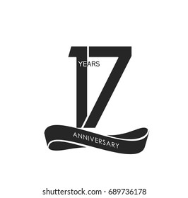 17 years anniversary pictogram vector icon, 17 years birthday logo label, black and white stamp isolated