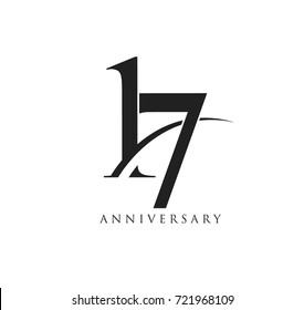 17 years anniversary pictogram vector icon, simple years birthday logo label, black and white stamp isolated