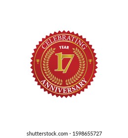 17 Years Anniversary Red Gold Badge Logo