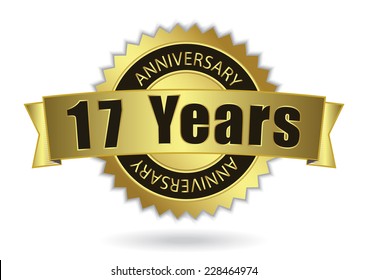 "17 Years Anniversary" - Retro Golden Ribbon, EPS 10 vector illustration