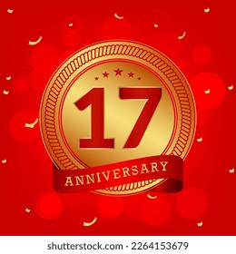 17 years anniversary. Anniversary template design concept with peach color and black line, design for event, invitation card, greeting card, banner, poster, flyer, book cover and print. Vector Eps10