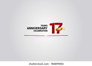 17 Years anniversary using red elegant number isolated on white background, with golden ribbon ca be use as celebration event logo