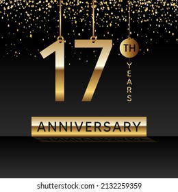 17 years anniversary, vector design for anniversary celebration with gold color on black background, simple and luxury design. logo vector template