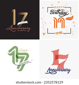 17 years anniversary vector number icon, birthday logo label, anniversary design