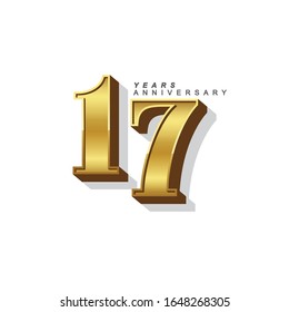 17 Years Anniversary Vector Template Design Illustration. Gold 3d Numbers.